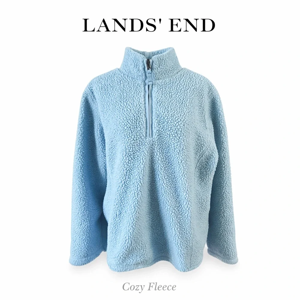 Lands' End Light Blue Cozy Fleece Quarter-Zip Pullover